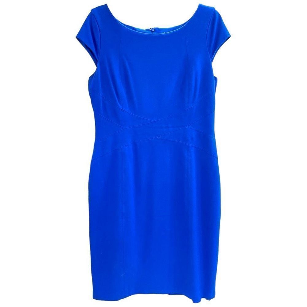 White House Black Market Women's Blue Ponte Cap Sleeve Sheath Dress Size 12